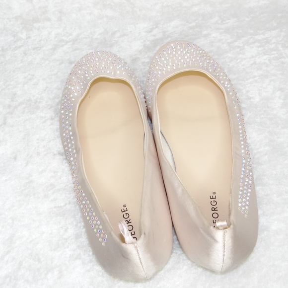 George Satin Rhinestone ballet Flats Light Beige sz 3 - Picture 4 of 6