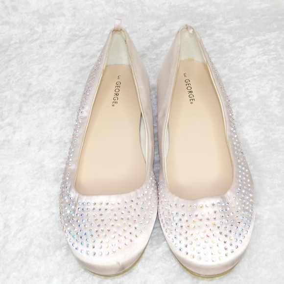 George Satin Rhinestone ballet Flats Light Beige sz 3 - Picture 2 of 6
