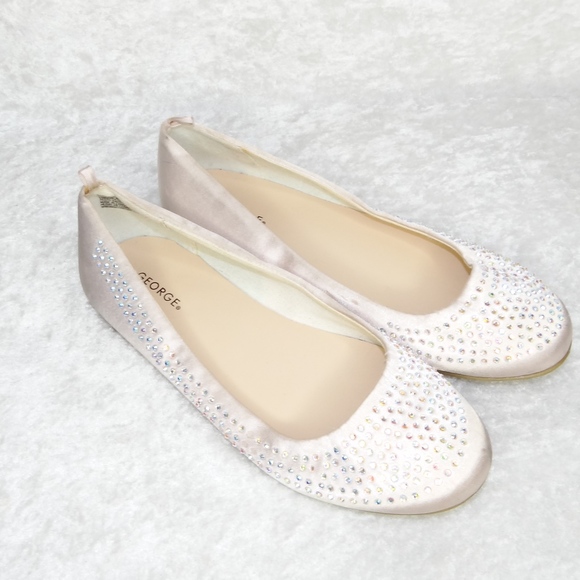 George Satin Rhinestone ballet Flats Light Beige sz 3 - Picture 3 of 6