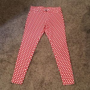 Sold-Red and white polka dot side zip jeggings