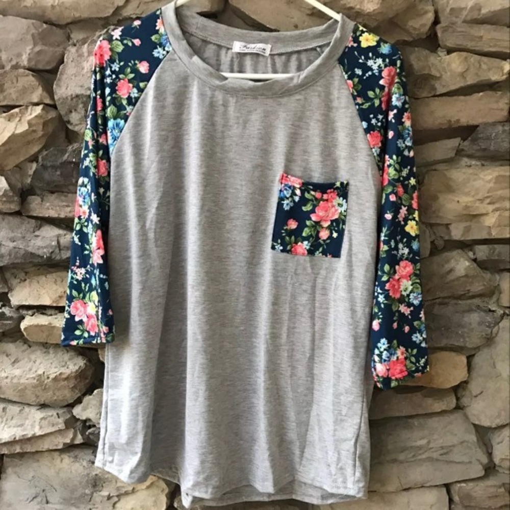 Floral raglan large Fall 3/4 sleeve