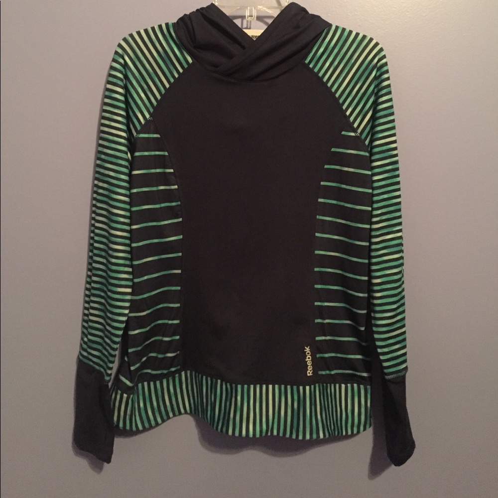 Reebok turquoise and dark blue striped hoodie