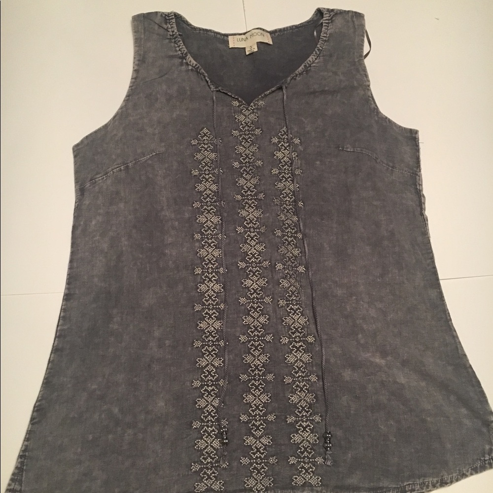 Luna Moon Sleeveless Embroidered Gray Size Small