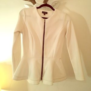 Topshop White L/S Peplum Zip-up Top