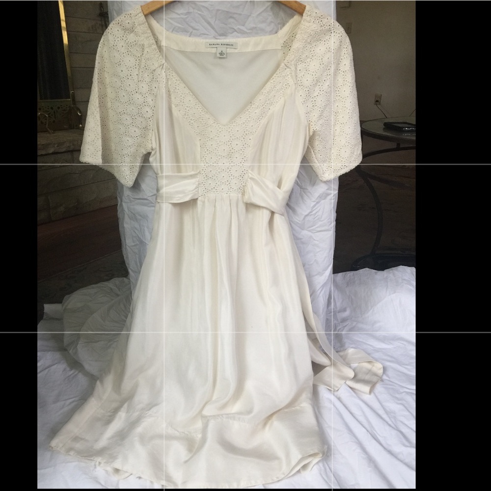 100% Silk V-Neck dress with Eyelet Sleeves