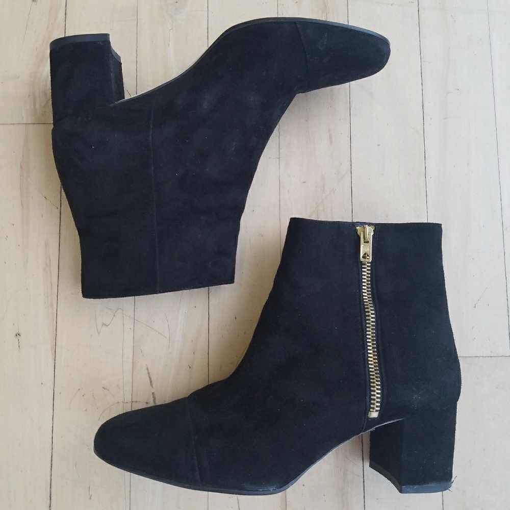 J Crew black suede leather block heel boots