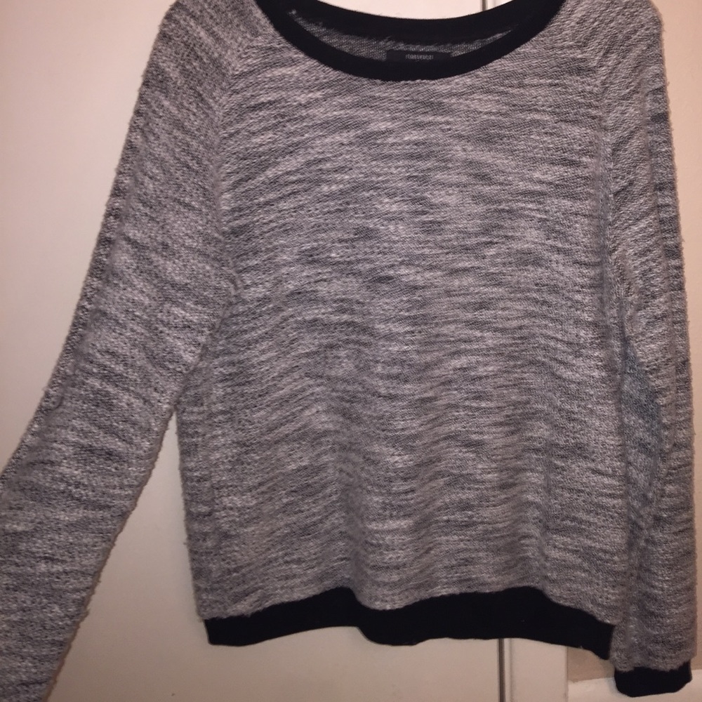 Grey + black sweater.