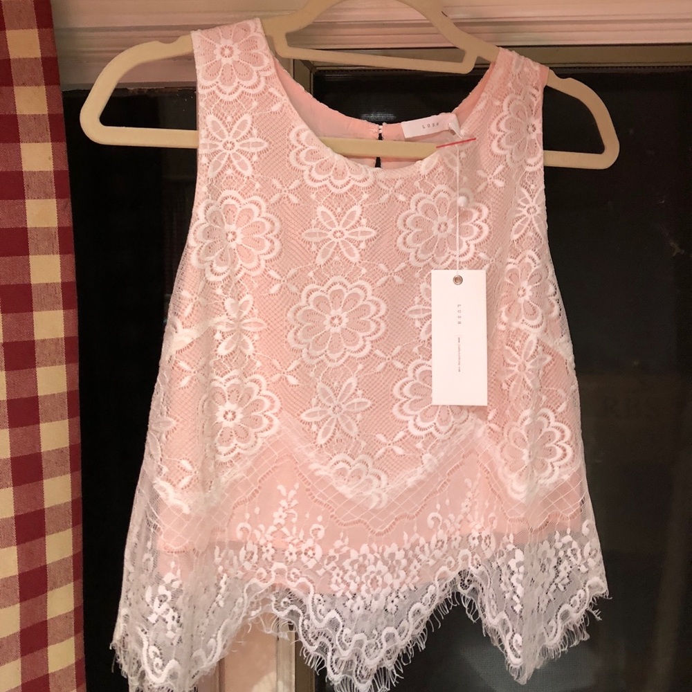 Lush lace and blush top.  MAKE AN OFFER
