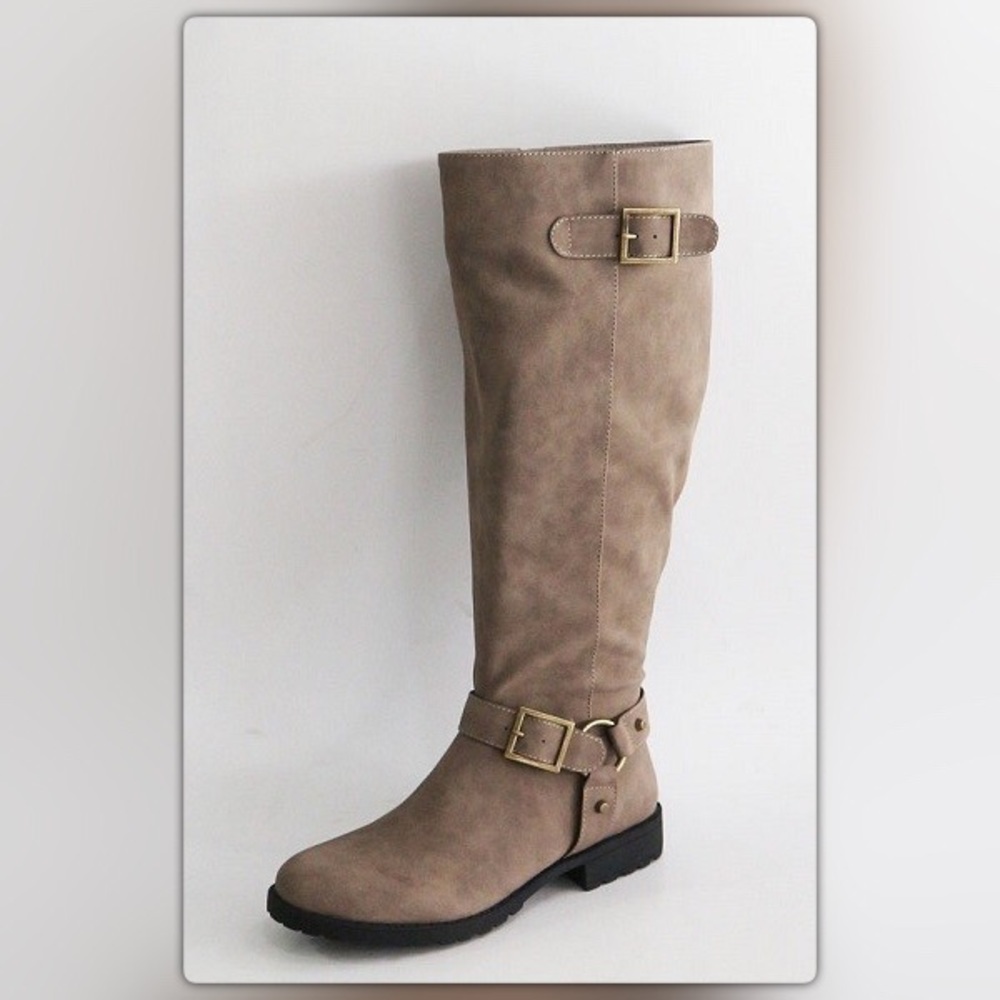 Last Pair! Grey Tall Buckle Boots - Picture 2 of 3