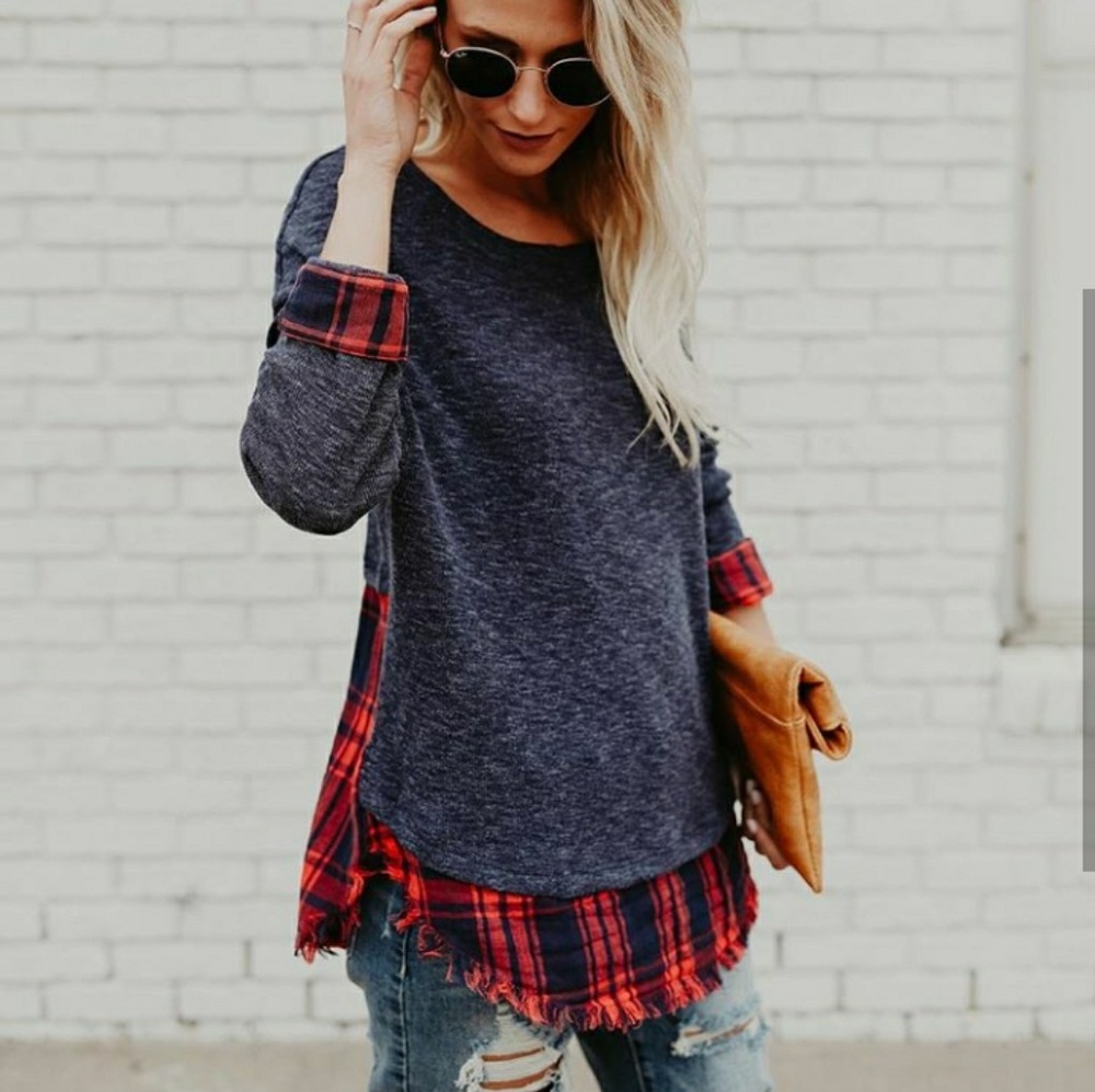 Knit top with plaid.