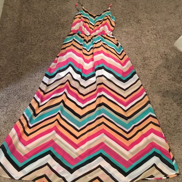 Sold-Multi colored spaghetti strapped maxi - Picture 1 of 1