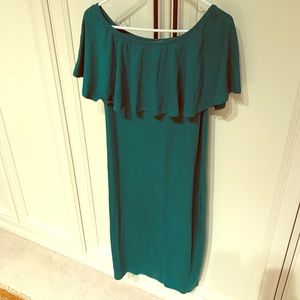 ASOS Maternity Stretchy Ruffle off shoulder midi