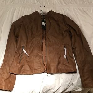 Faux leather brown motorcycle jacket