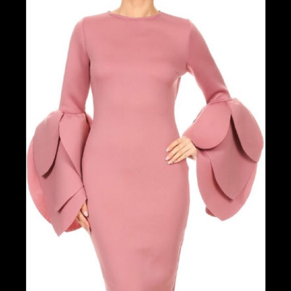 Mauve Bell Sleeve Midi Dress