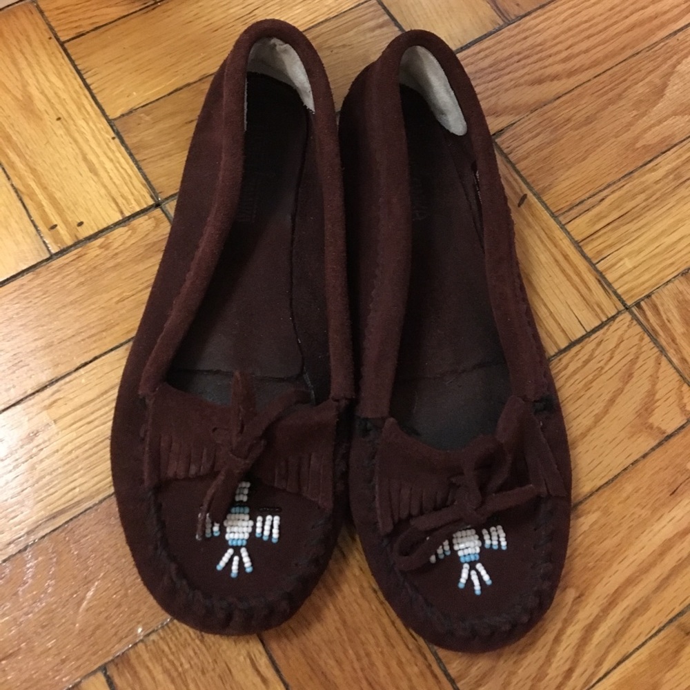 Minnetonka Burgundy Suede Moccasins