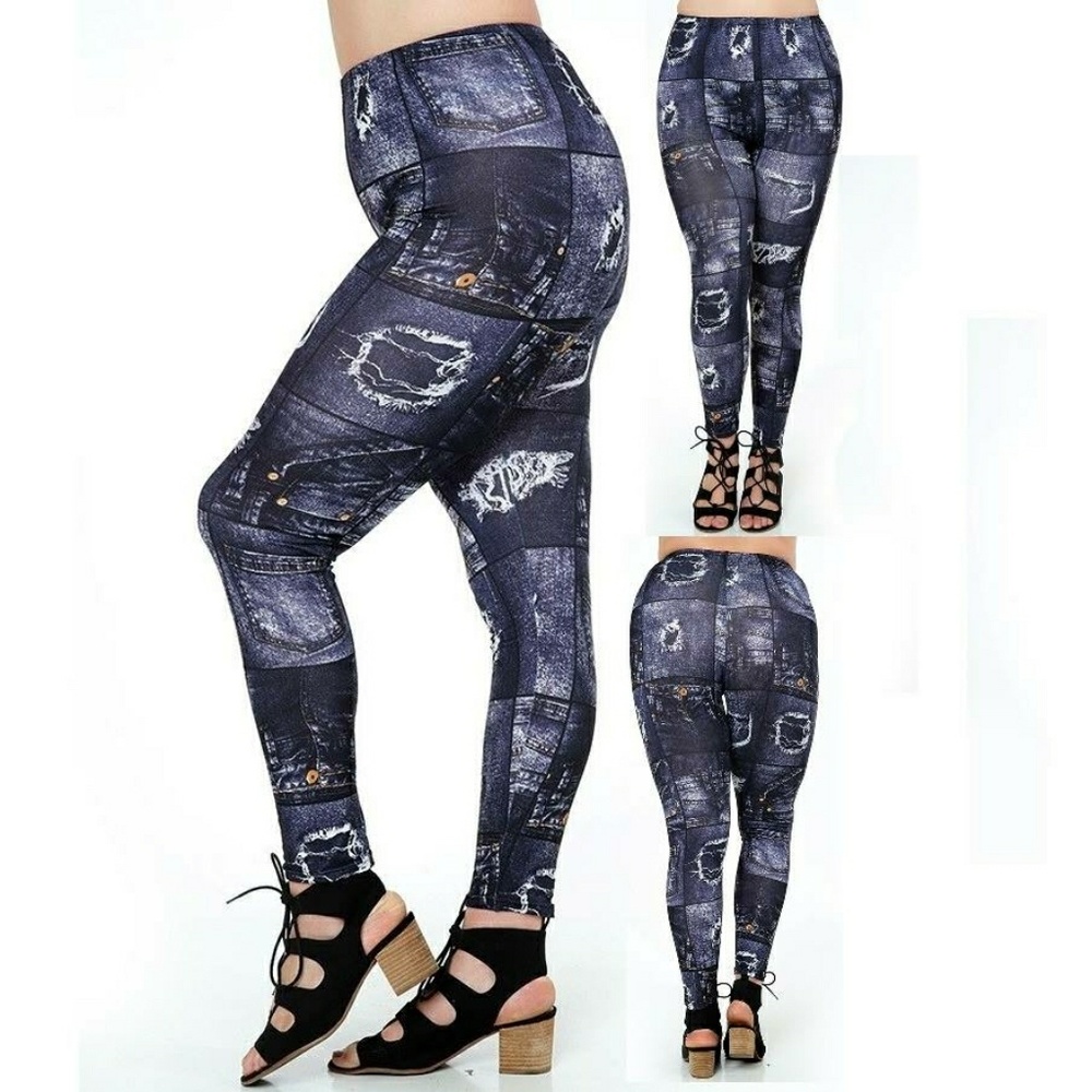 Plus Size, One Size Soft Leggings (TC) Jean Print