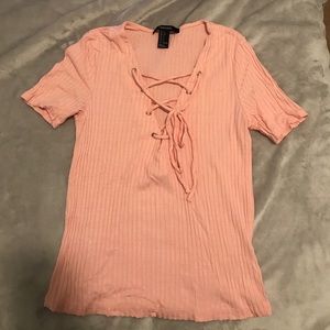 Lace up pink t shirt