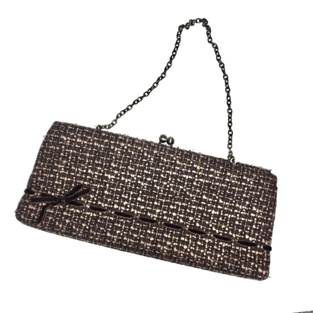 Worthington Brown Tweed Clutch Purse w/ Chain