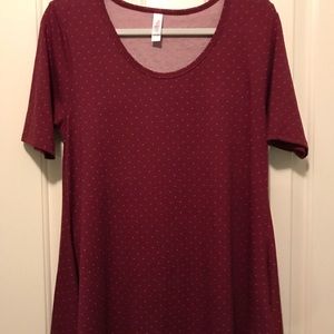 LuLaRoe Perfect Tee in red wine color w/ tiny dots
