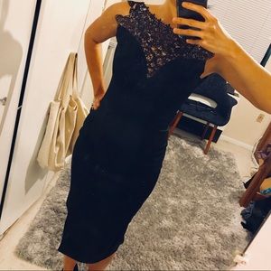 Boohoo lace neck scuba midi dress