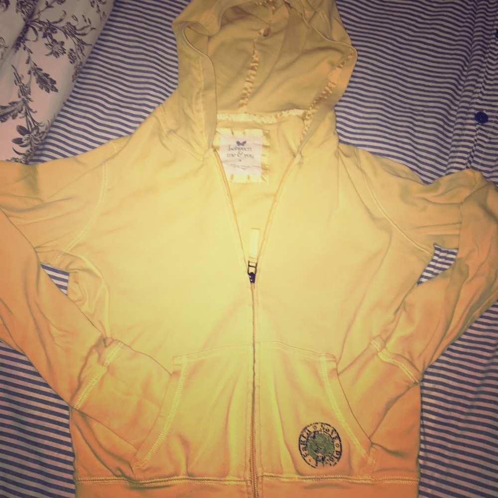 Yellow save the world zip up light hoodie