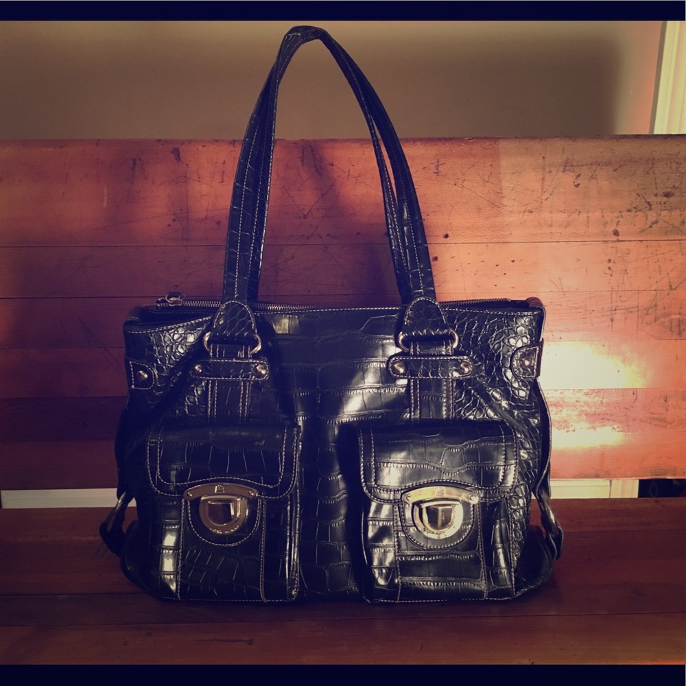Black leather work tote/laptop bag