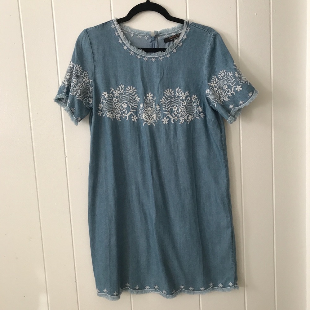 Embroidered Denim Dress