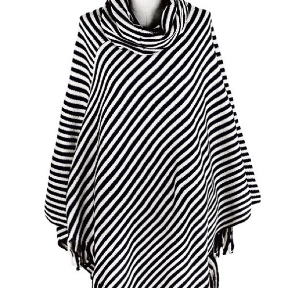 9f8804914c890cc6c9363353fc7072  New Arrival- Chic Black and Beige Striped Poncho