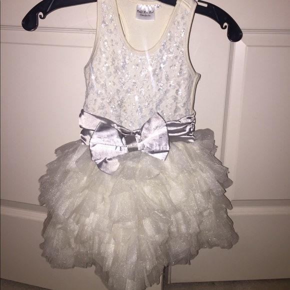 Ooh La La Couture Little Girls Heart Applique Top Tulle Skirt Ivory Gold