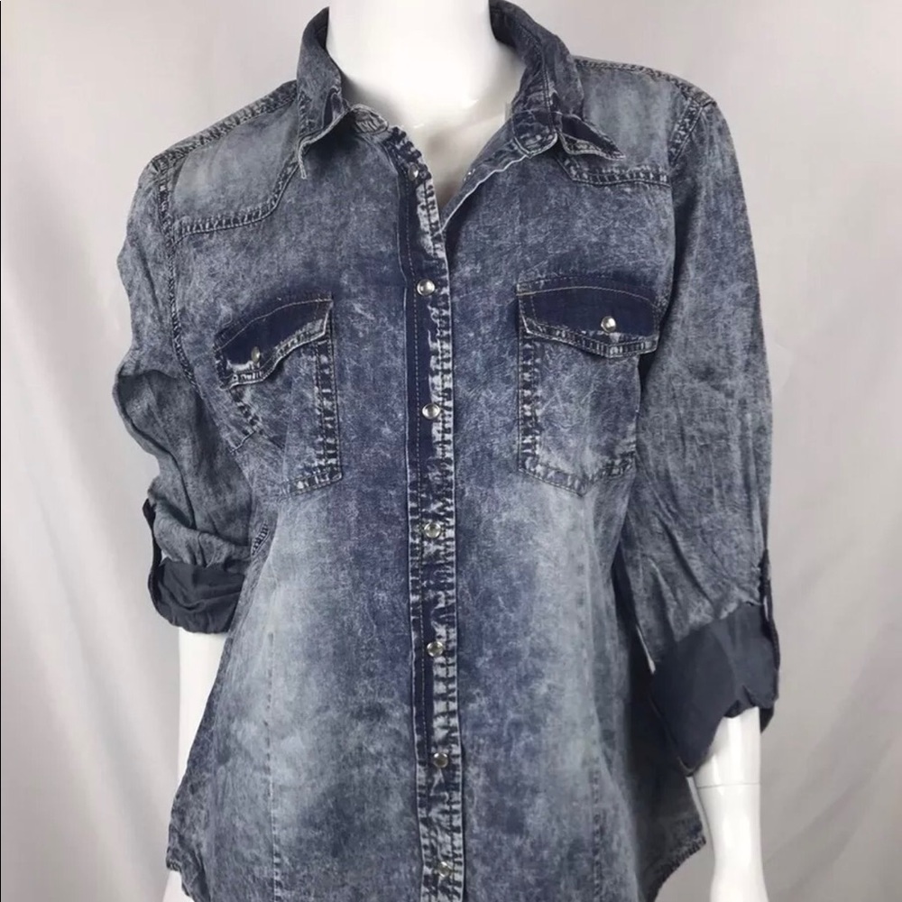 YMI Acid Wash Pearl Snap Top