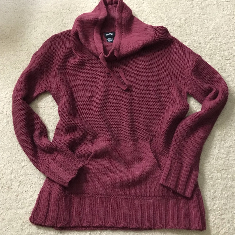 BURGUNDY KNIT COWELL NECK SWEATER