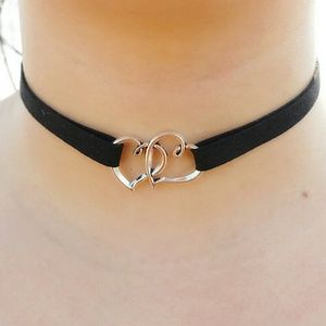 Black Choker With Silver Heart In Middle