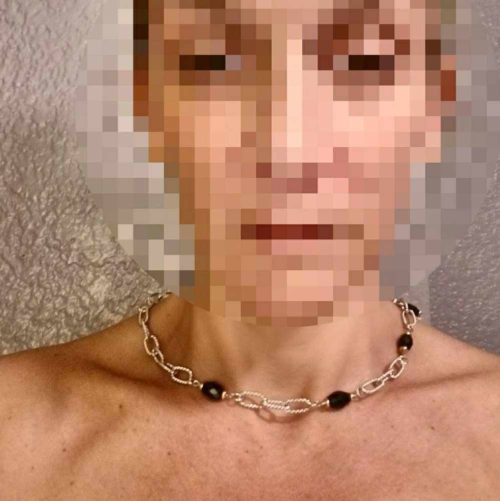 Silver chain with black beads