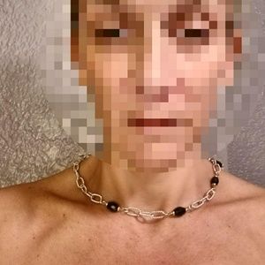 Silver chain with black beads
