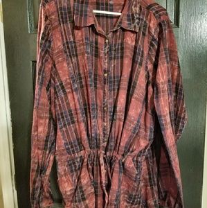 Maurices Burgundy/Navy Distressed Plaid top 3X