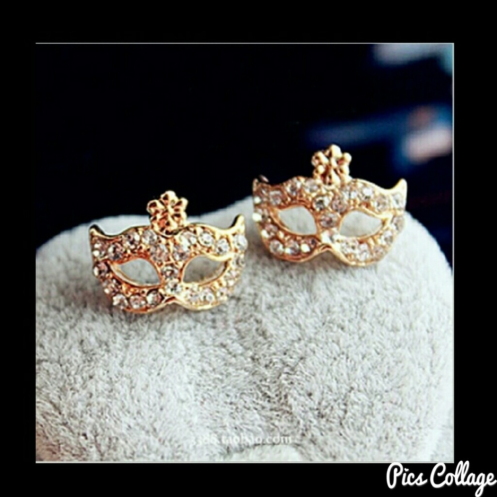 Rhinestone Mardi Gras Mask Earrings