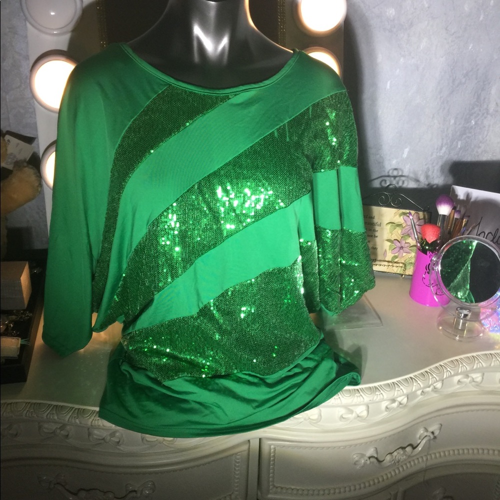 Green sequin dolman top