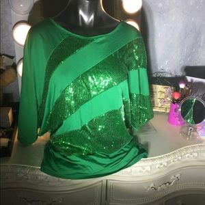 Green sequin dolman top