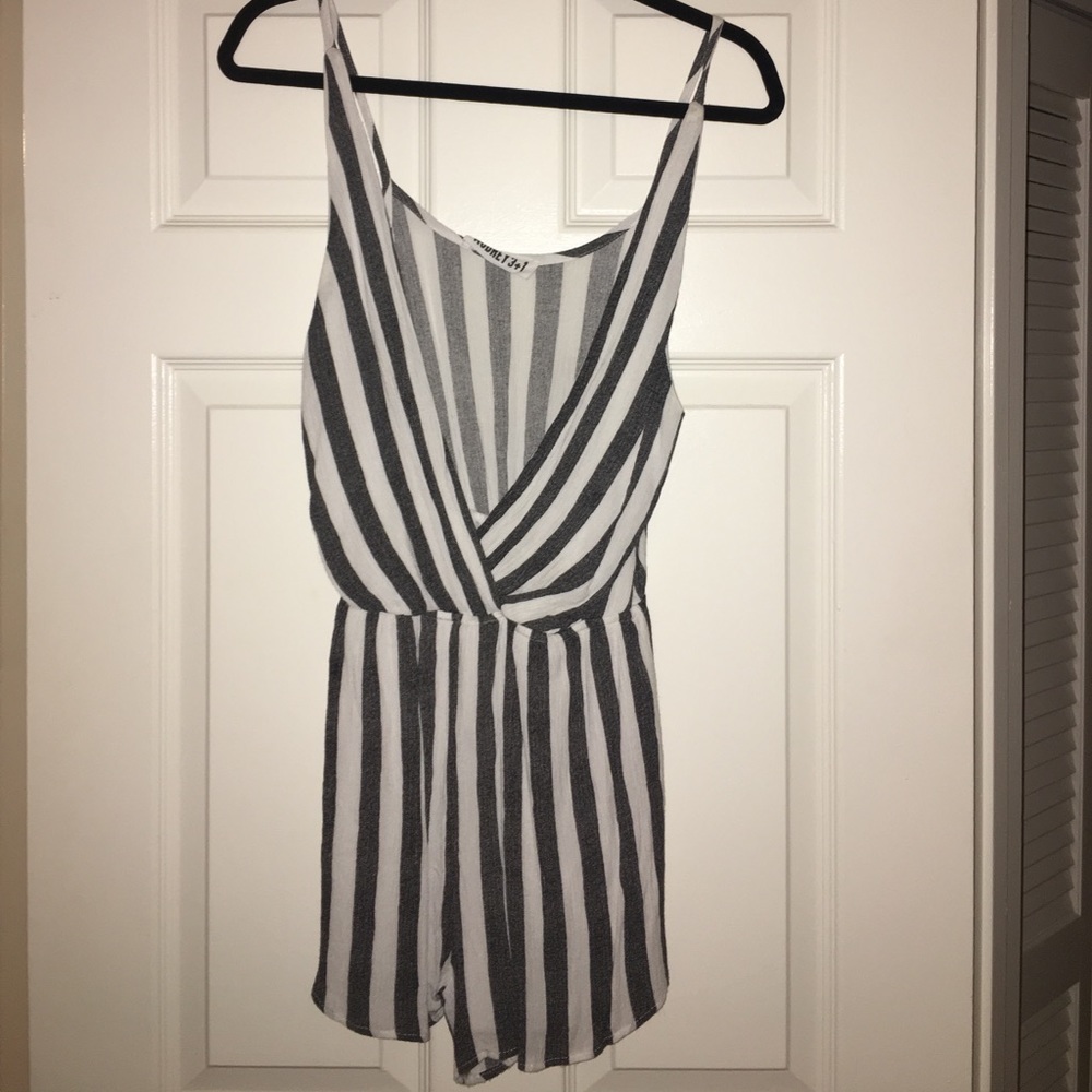 Grey and White striped romper