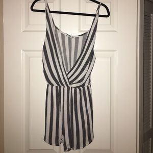 Grey and White striped romper