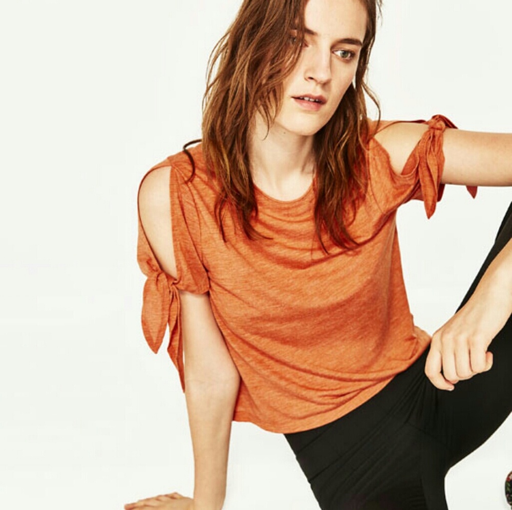 ZARA Orange Knotted Short Sleeve T-SHIRT