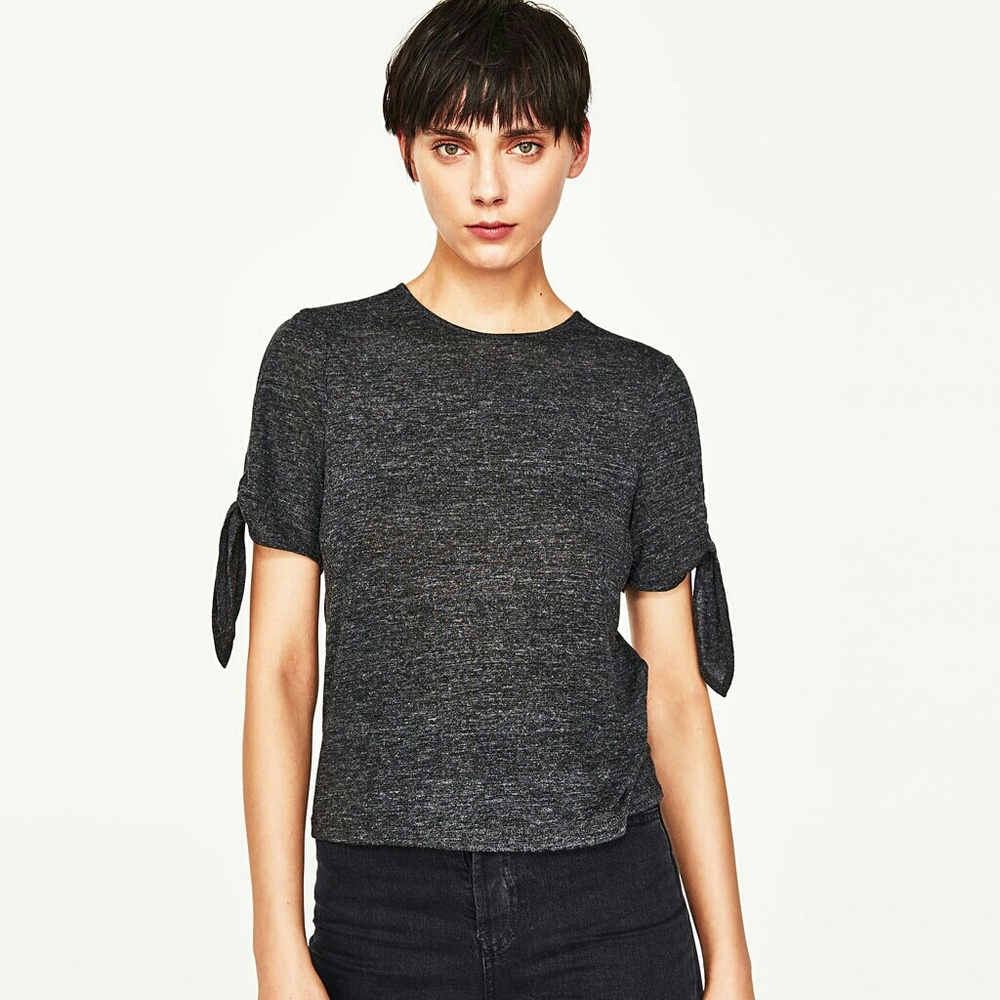 ZARA Gray Marl Knotted Short Sleeve T-SHIRT