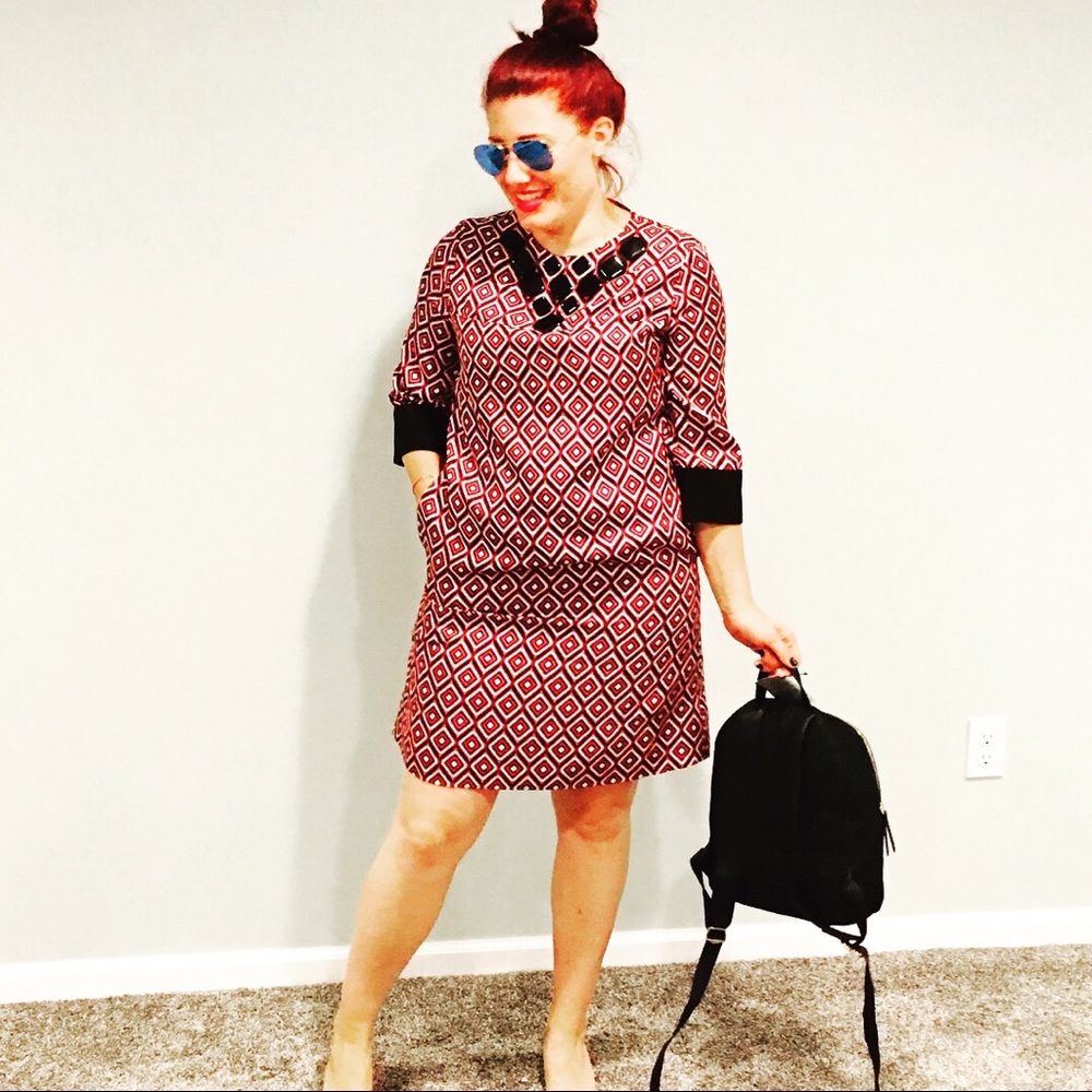 Shoshana silk dress pink pattern with black bead