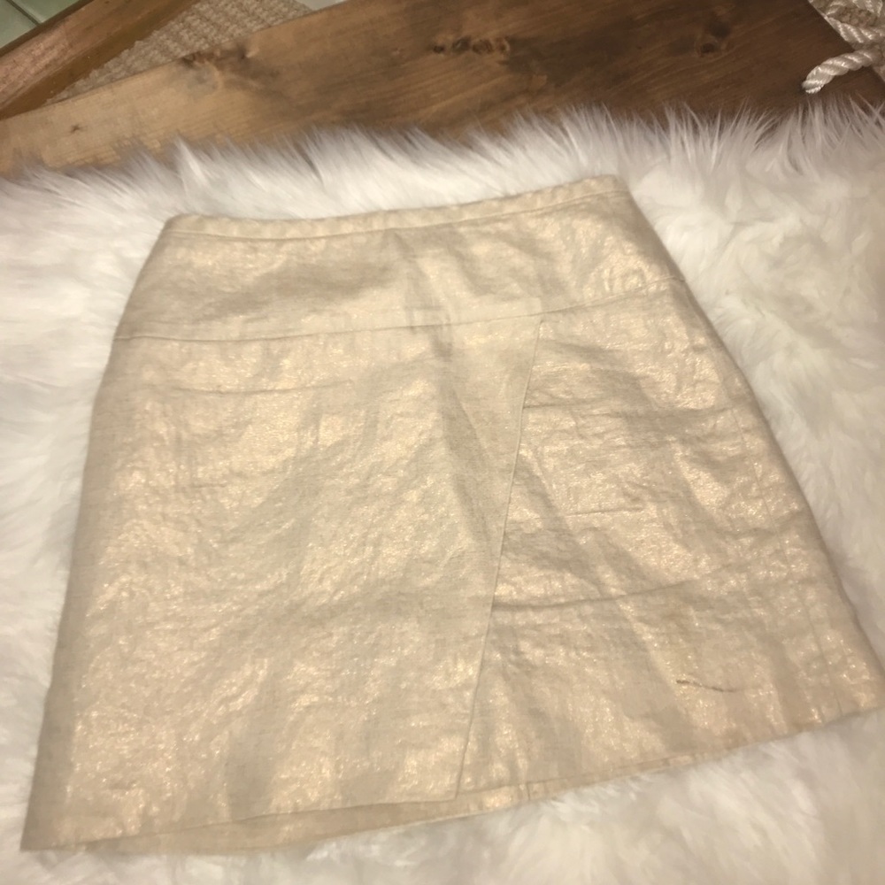 J Crew gold crossover mini skirt