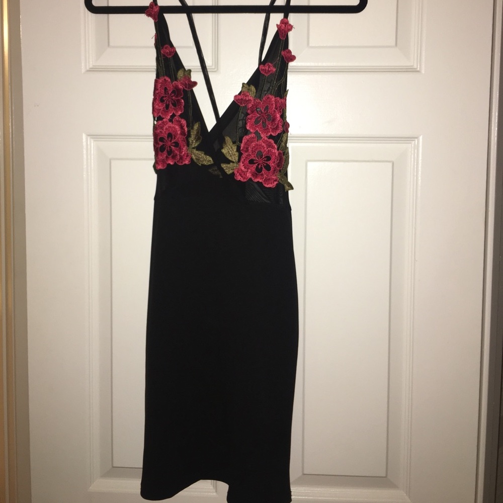 Black dress with red flowers