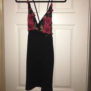 Black dress with red flowers