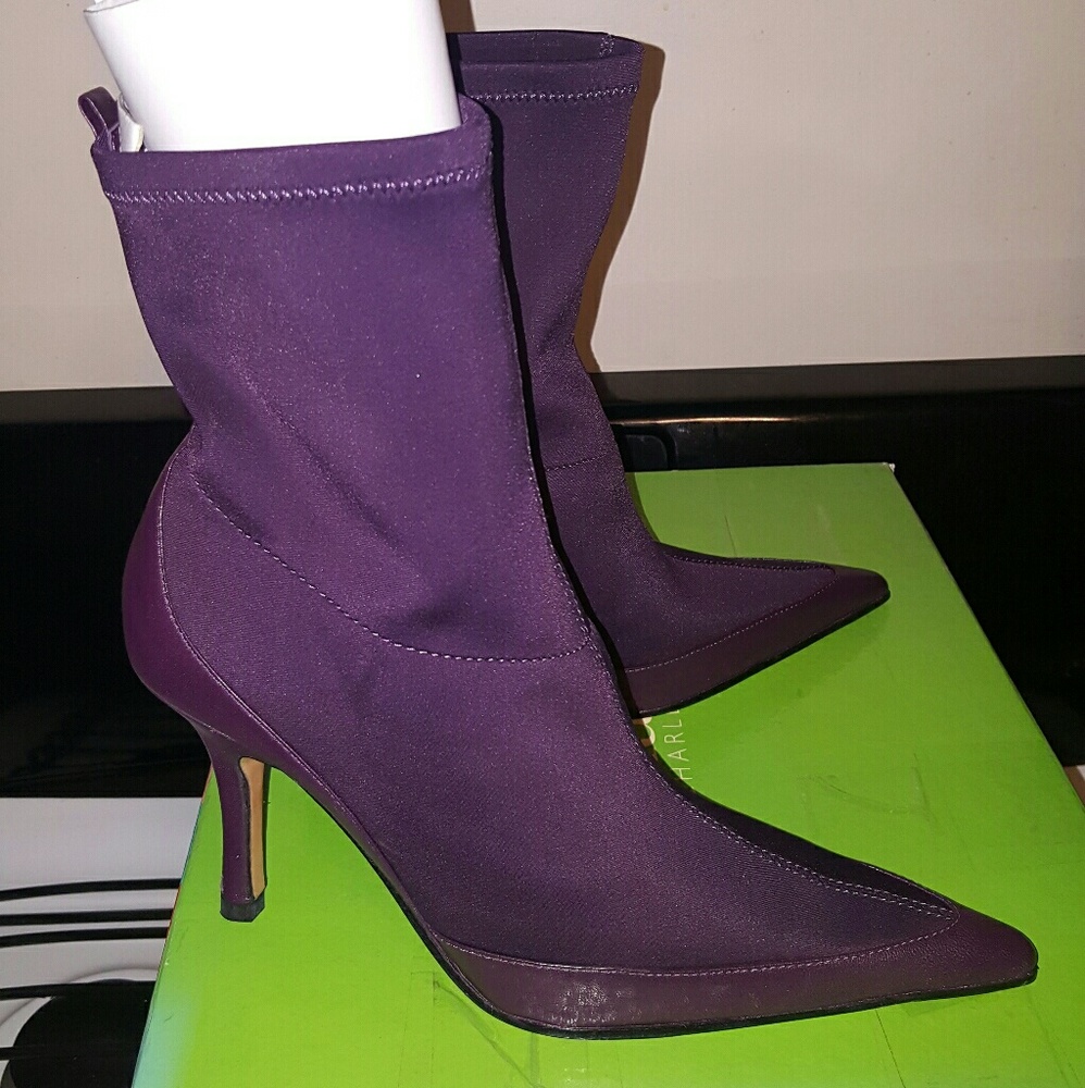 Stretch ankle boots. NIB. Plum. 7.5