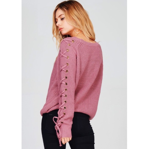 036 Cozy lace up loose fit Sweater Top - Picture 3 of 3