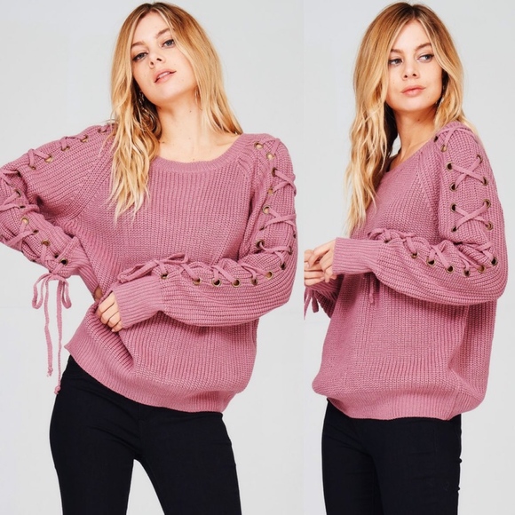 036 Cozy lace up loose fit Sweater Top - Picture 2 of 3