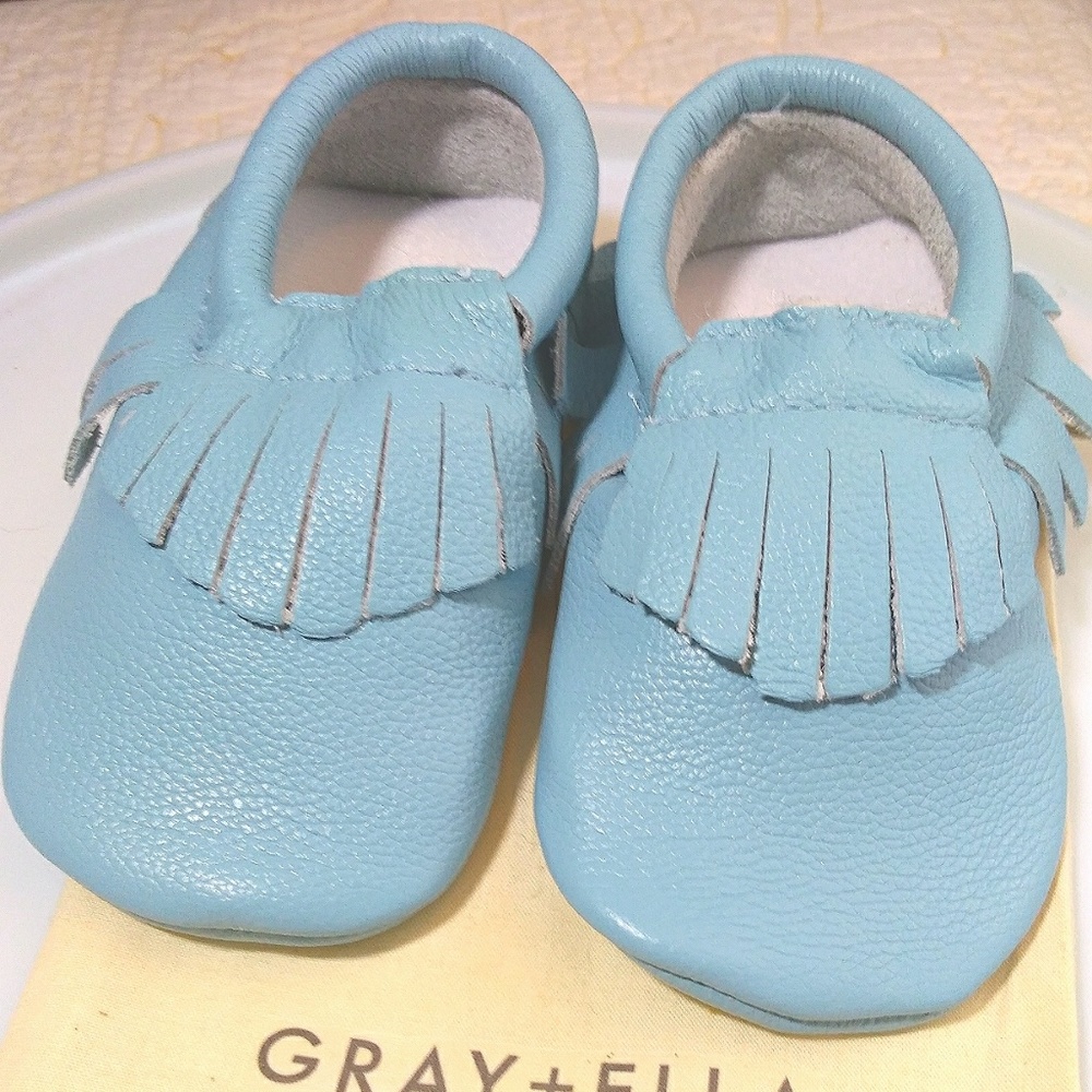Baby blue genuine leather moccasins